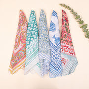 Set of 5 - 100% Cotton Bandana, Lightweight Cotton Scarf, Eco-Friendly Neck Wrap, Hand block Printed Bandana, Unisex Summer Accessory
